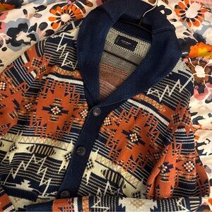 Lucky Brand Men's Aztec Cardigan - Navy and Rust